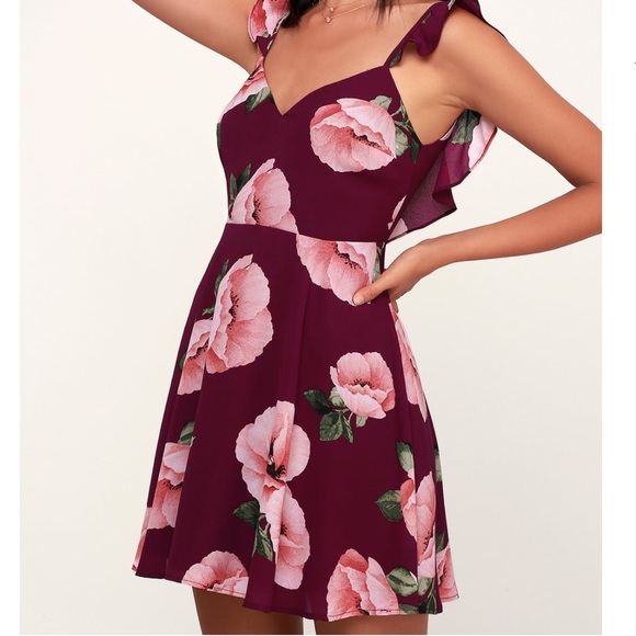 Purple Floral Print Backless Skater Dress! - Picture 4 of 7
